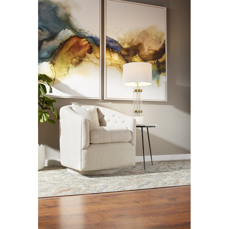 Ocassionelle Swivel Tufted Armchair, Gray Polyster