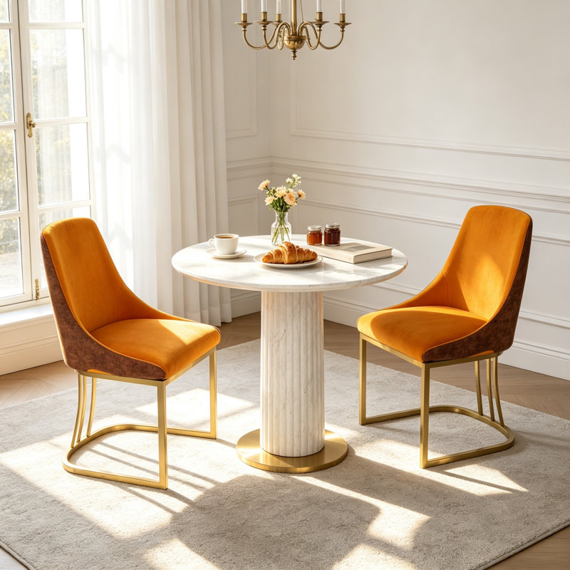 Chaise de salle à manger moderne avec pieds en métal (ensemble de 2), Orange