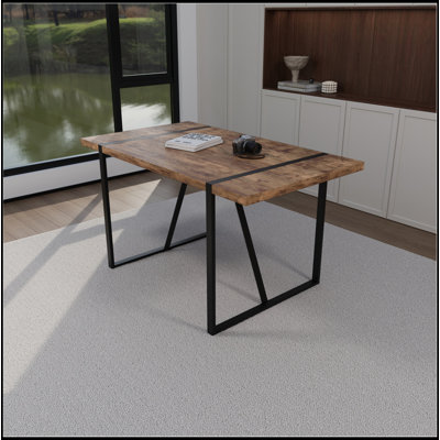 55 " Dining Table Modern Rural Industrial Rectangular MDF Dark Wood, 4-6 People, 1.5" Thick Engineering Wood Tabletop And Black Rectangular Metal Legs, Used For Home & Kitchen