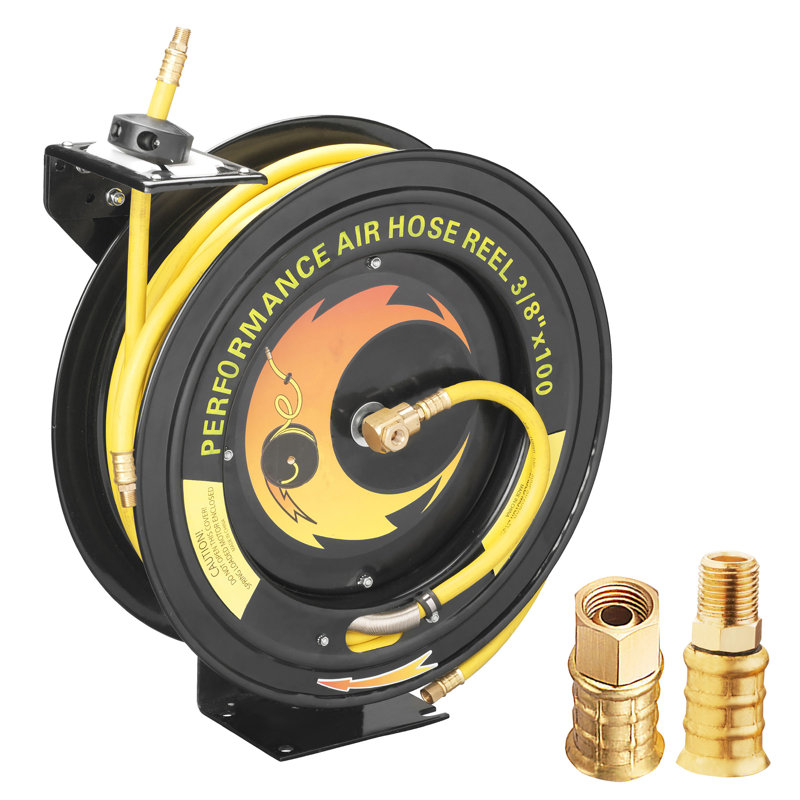 Pentagon Tools Heavy Duty Retractable 100-Foot Air Compressor Hose and Reel