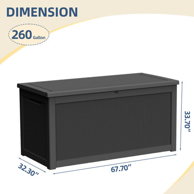Emperic Design 67.7"L 260 Gallon Extra Large Water Resistant Resin Lockable Deck Box