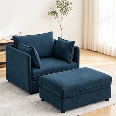 Upholstered Chenille Accent Chair With Footstool