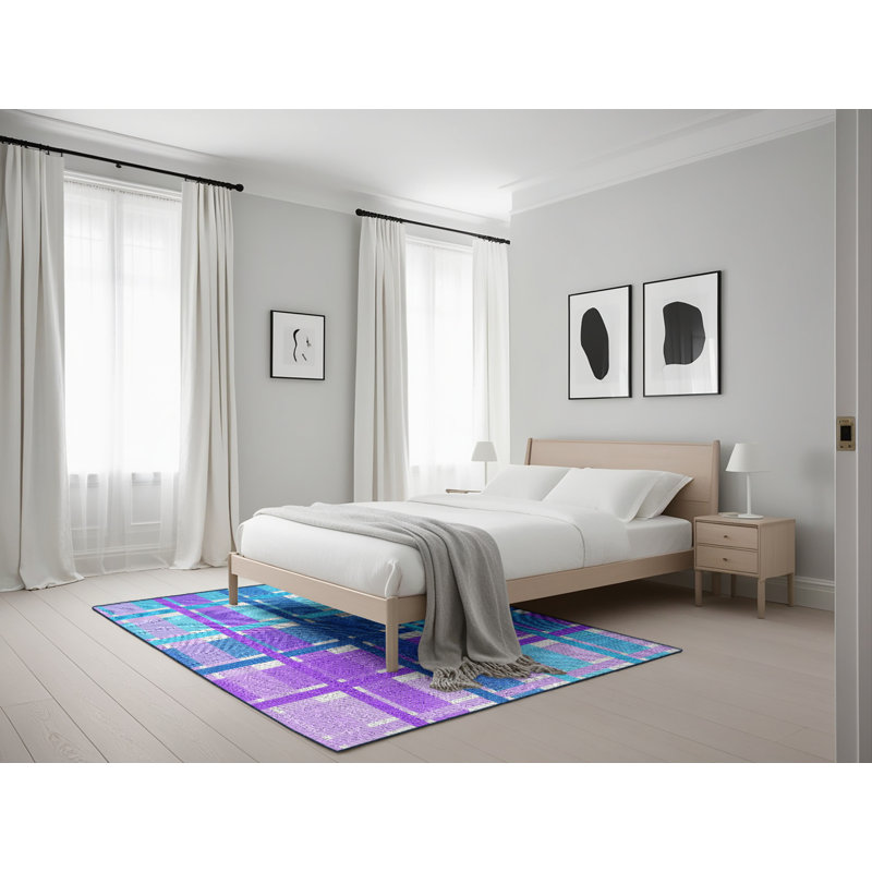 Tapis rouge/bleu à motifs, Rectangle 5 pi x 7 pi
