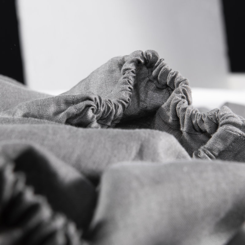 Stone Washed Pure Linen Sheet Set, Fitted Sheet 16" Pocket, Charcoal, Cal.King Case Pack + 1 Fitted Sheet + 2 Pillowcase