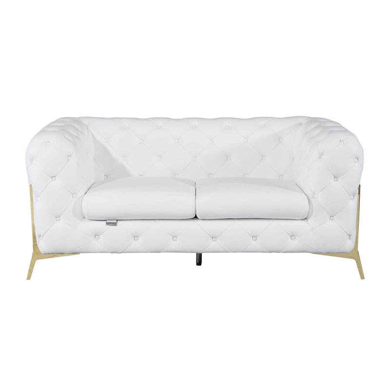Causeuse rembourrée 100% cuir italien Global United, Doré, Blanc