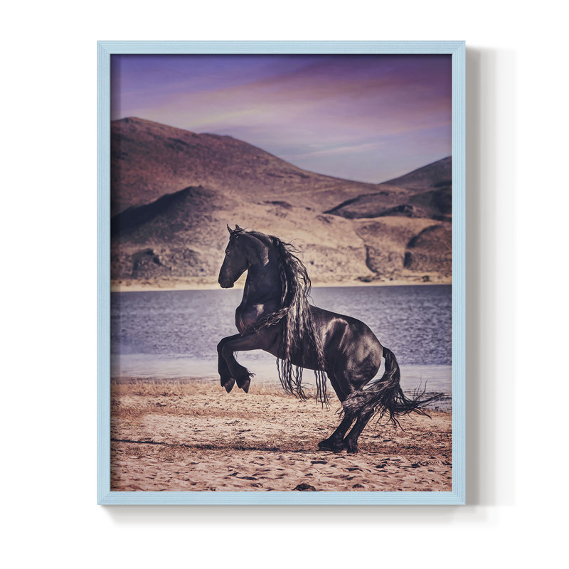 Sunlit Horses II, reproduction encadrée - bois massif, Bleu, H 10 po x l 8 po