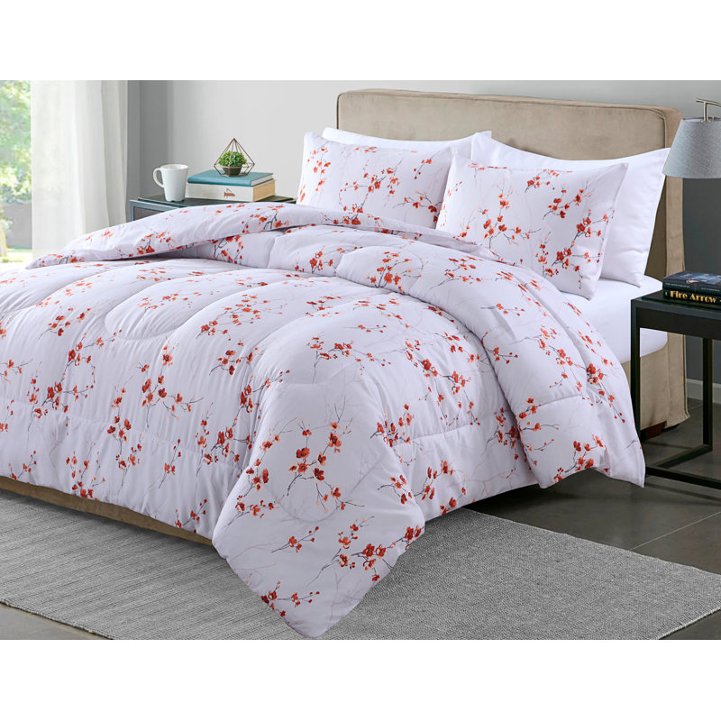 Ensemble d'édredon réversible en microfibre Jim / blanc / corail Jim, Édredon double et 2 taies décoratives