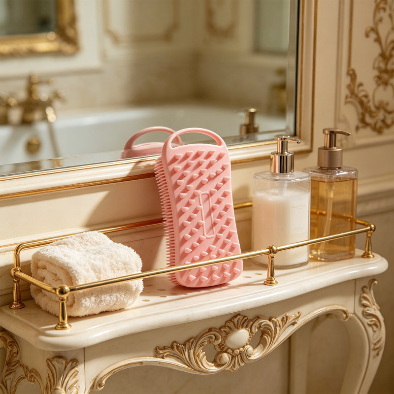 Brosse de bain en gel de silice et brosse de douche en silicone, Rose
