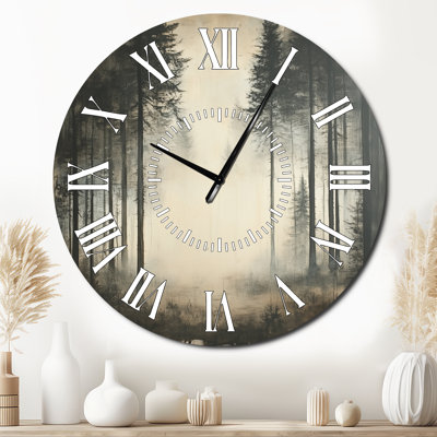 Forest Held in Fog - Nature Round Metal Wall Clock