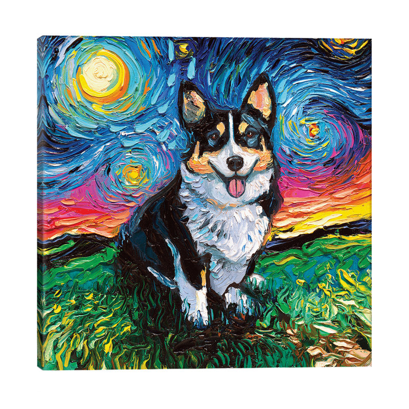 Tri-Colour Corgi Night 1 Piece Wrapped Canvas Painting, 30.48 cm H x 30.48 cm W