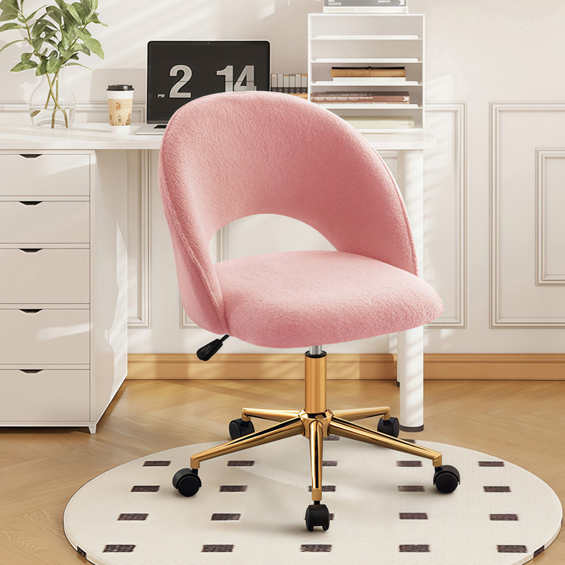 Chaise de travail rembourrée à hauteur ajustable, Tissu éponge rose