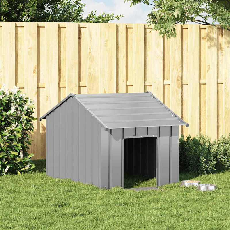 Gonen Galvanised Steel Dog House, Grey, 85cm H x 83cm W x 130cm D