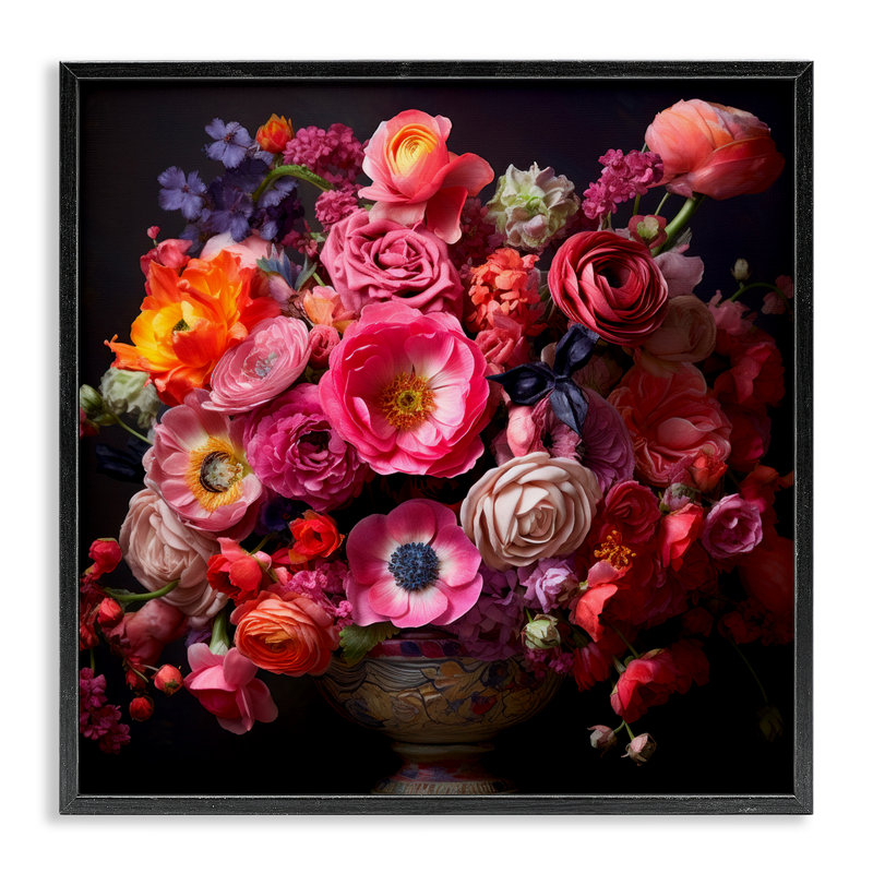 Bouquet foncé foncé par Lazar Studio bg-072, H 12 po x l 12 po, Giclée encadrée noir minuit