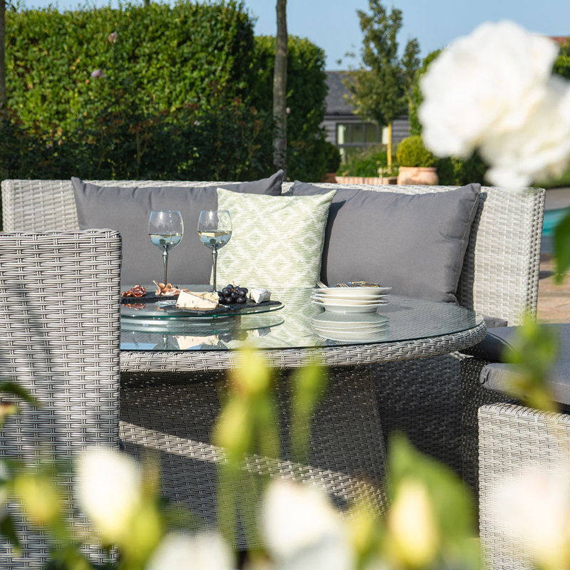 Britnay Round Rattan Sofa Dining Set - with Rising Table & Weatherproof Cushions
