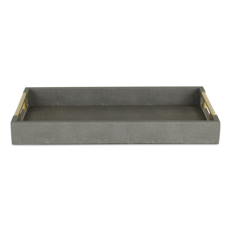 Plateau de service rectangulaire en faux chagrin fini à la main Baidy, gris