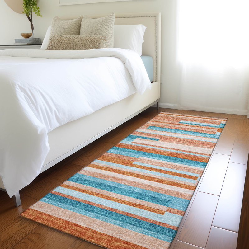Premium Machine Washable Prisco Orange Rug, Runner 2'3" x 7'6"