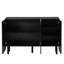 Unité de rangement noire avec tablettes réglables et portes ondulées pour l'organisation de bureau à domicile