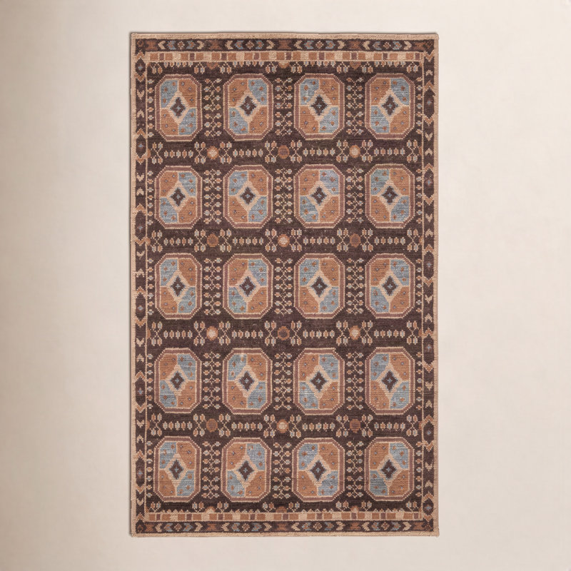 Tapis d'intérieur en laine noué à la main Vanna Villa, 7 pi 9 po x 9 pi 9 po