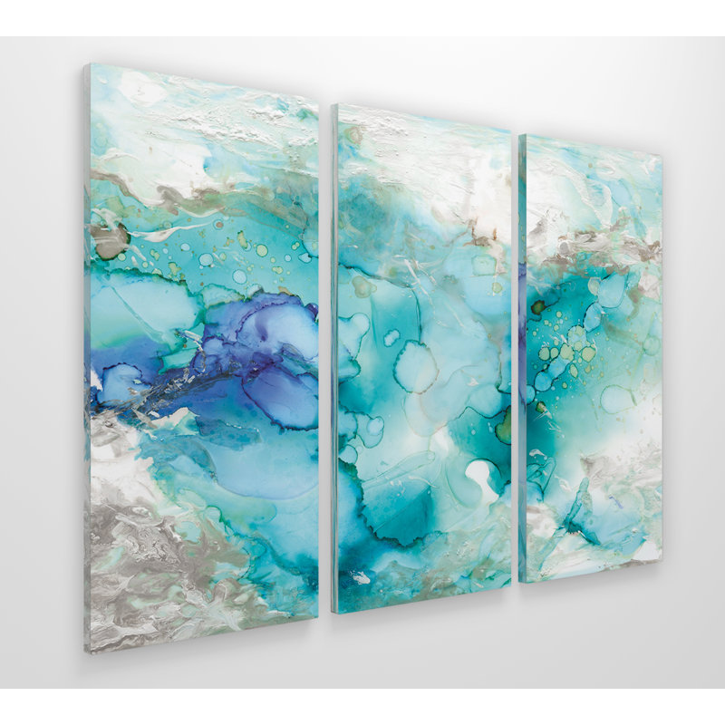 « Teal Marble », ensemble de 3 images sur toile, H 40 po x l 60 po x 1,5 po