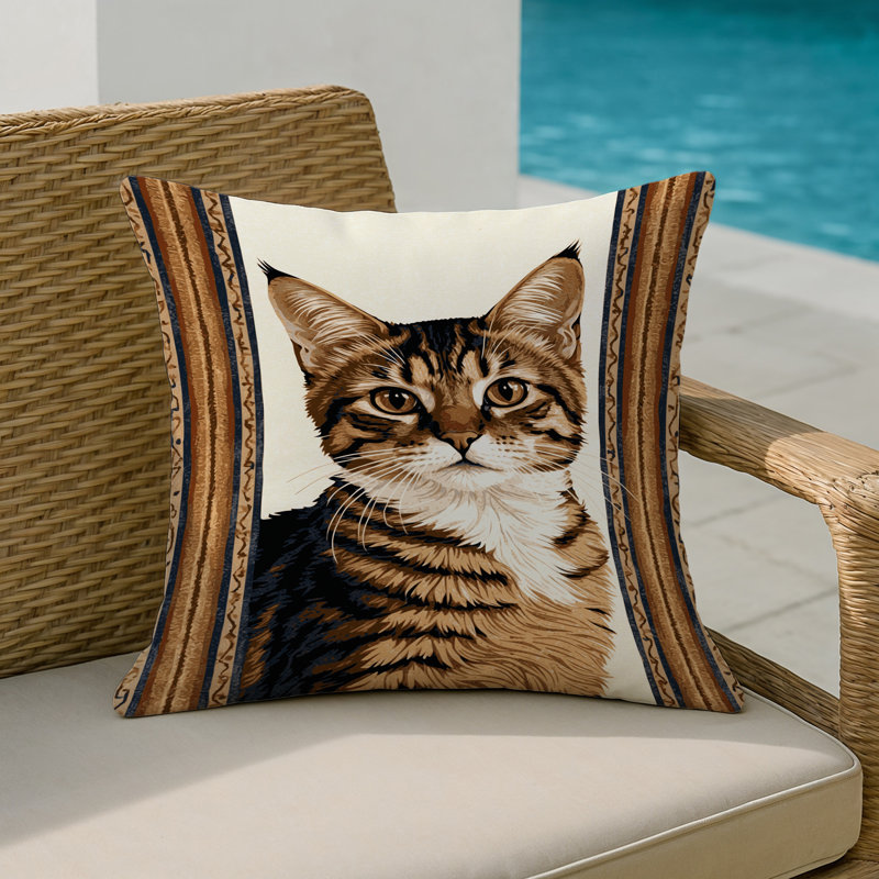 Coussin intérieur et extérieur Cats, Carré 16 po, Beige American Curl