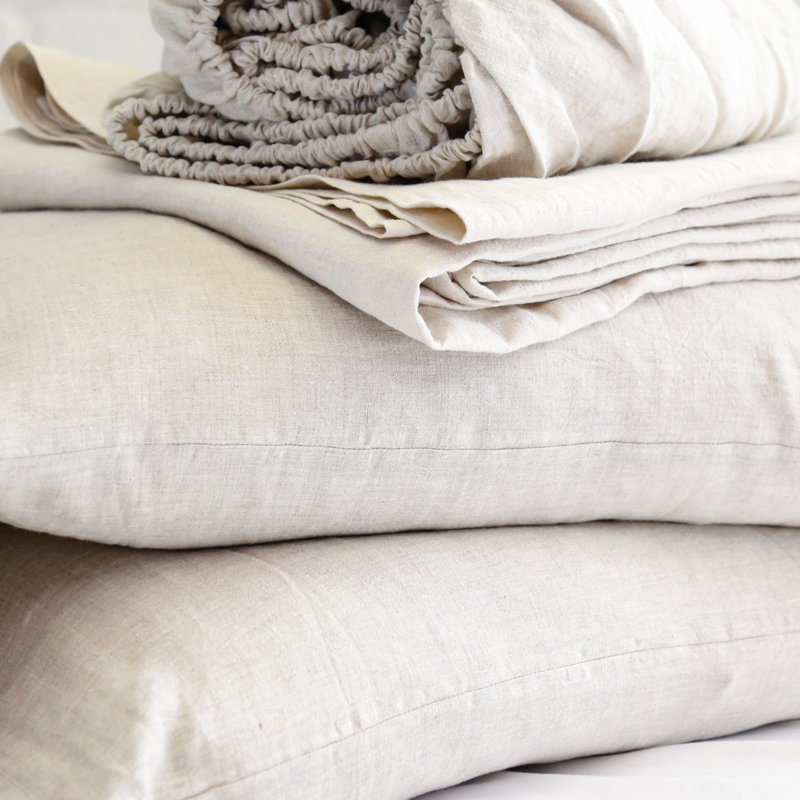 100% Linen Solid Colour Sheet Set, King, Flax