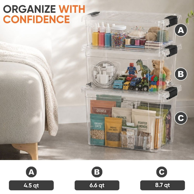 Boîtes de rangement transparentes en plastique de 8,7 litres avec couvercles, empilables, sans BPA, pour la maison, le bureau, la résidence étudiante et la salle de classe, lot de 1