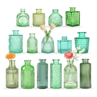 Green 15-Piece Glass Bud Vases Set