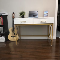 Everly Quinn 41 in Computer Desk With Two Drawers, White and Gold Modern  Study Writing Desk & Reviews