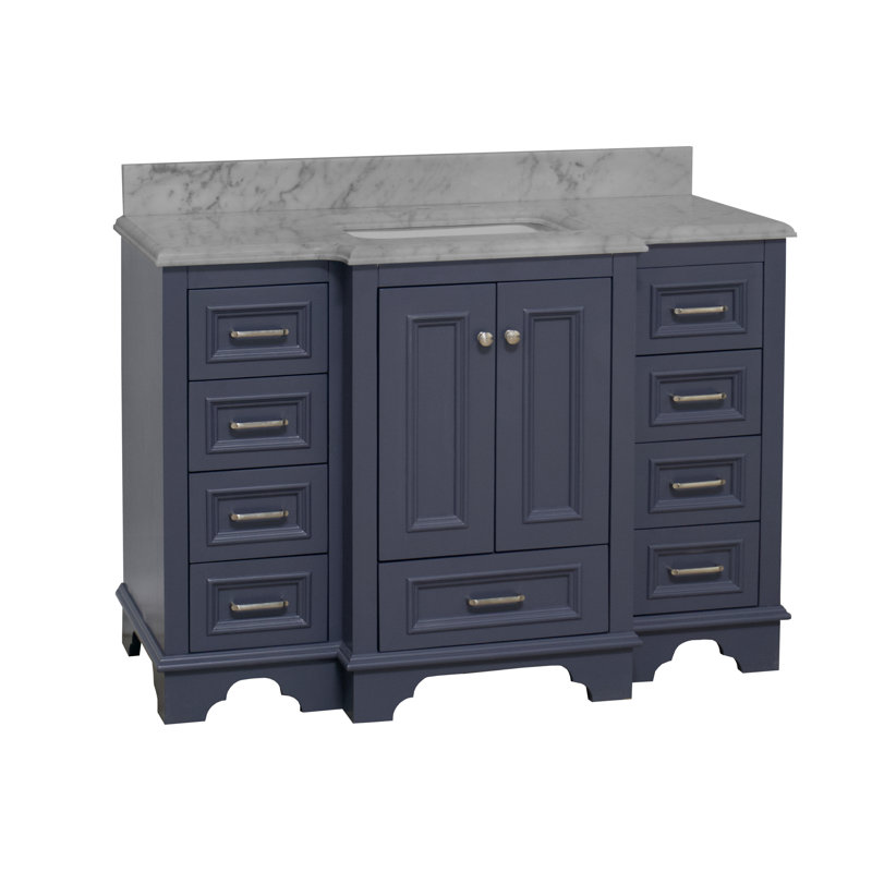 Ensemble de meuble-lavabo simple 48 po Loughlam, Marbre de Carrare, Gris marine