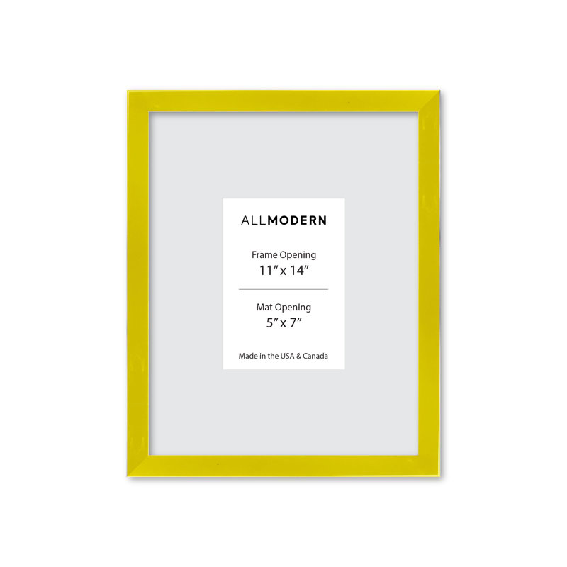 Sunburst Yellow All Modern Wall Frame Yellow Solid Wood Picture Frame with Mat, 11" x 14"
