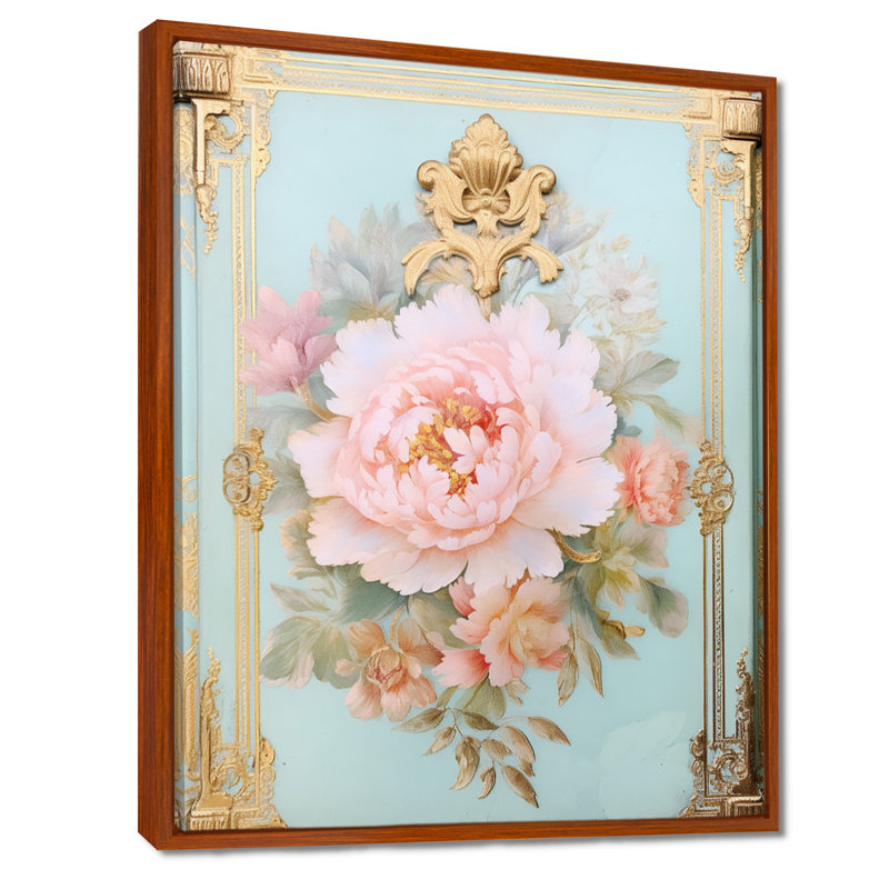 Baer - pivoine, art mural, Cadre flottant brun, bois massif, H 40 po x l 30 po