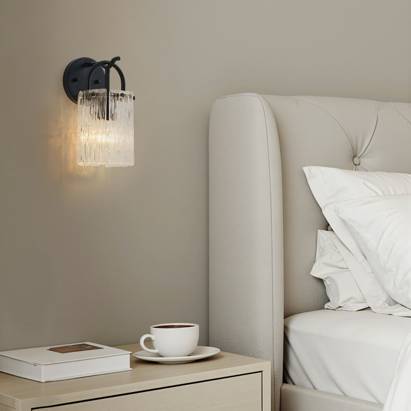 1- Light Wall Sconce with Textured Glass Shade, Matte Black