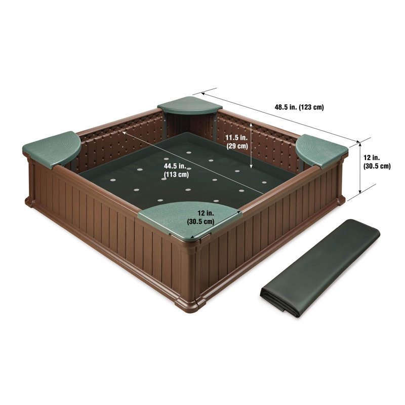 Woodland Brown and Green HDPE Square Sandbox with Cover