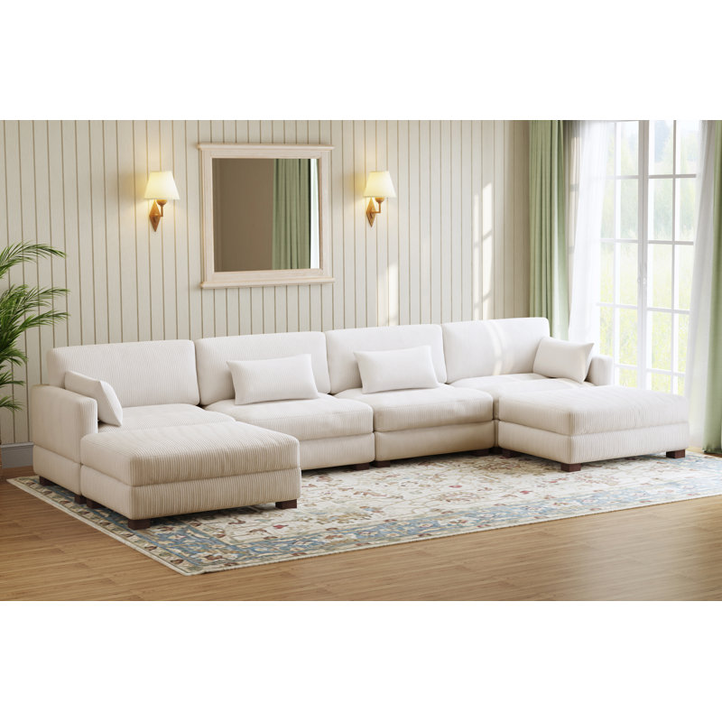 Canapé modulaire en velours côtelé Maelina , H 30,7 po x l 161,4 po x P 68,1 po, Velours côtelé beige