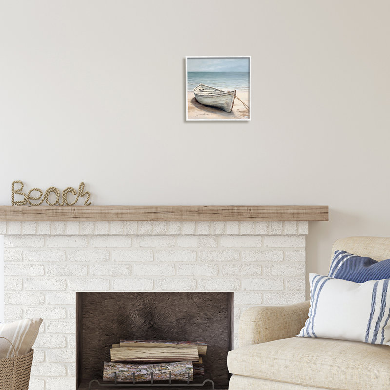 bb-418-Framed Subtle Boat Docked by RB Single Picture Frame Print on Canvas, 12" H x 12" W x 1.5" D
