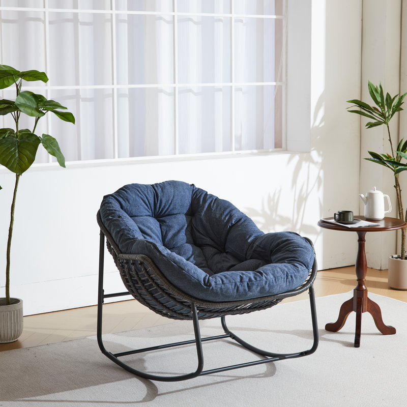 Chaise berçante d'extérieur rembourrée Serkan, Marine, Noir, noir, noir, noir