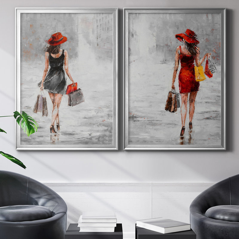 City City I - ensemble de 2 reproductions d'art, H 22,5 po x l 61 po x P 1,5 po, Toile encadrée argentée, Pas de tapis