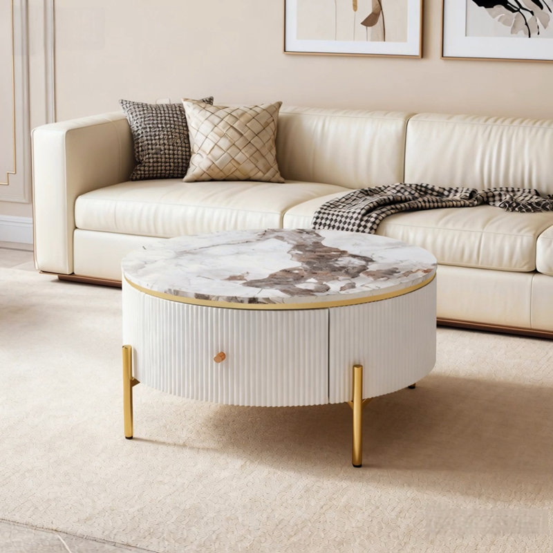 Table basse ronde avec tiroirs