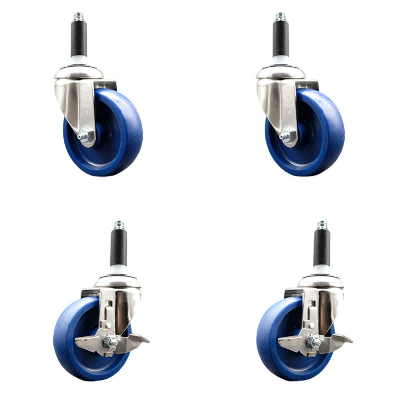 316SS Solid Poly Swivel Expanding Stem Caster Set 2 Brake SCC