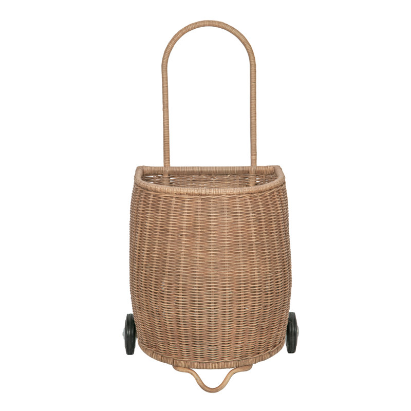 Panier en osier avec roulettes, brun foncé