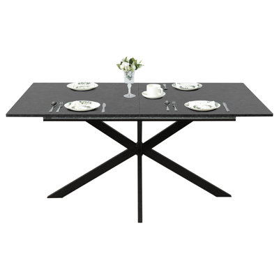 63"-78.7" Extendable Dining Table, Butterfly Leaf + Space-Saving , 6-10 Seat, Black Lava