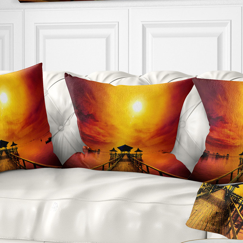 Coussin sous le soleil du bois de mer exotiques sea bridge, Carrée 18 po x 18 po