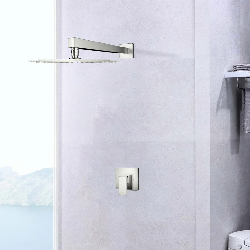 Shower Faucet Wall Mounted In Brushed Nickel Scheme - Brass, Valve Included Gushing