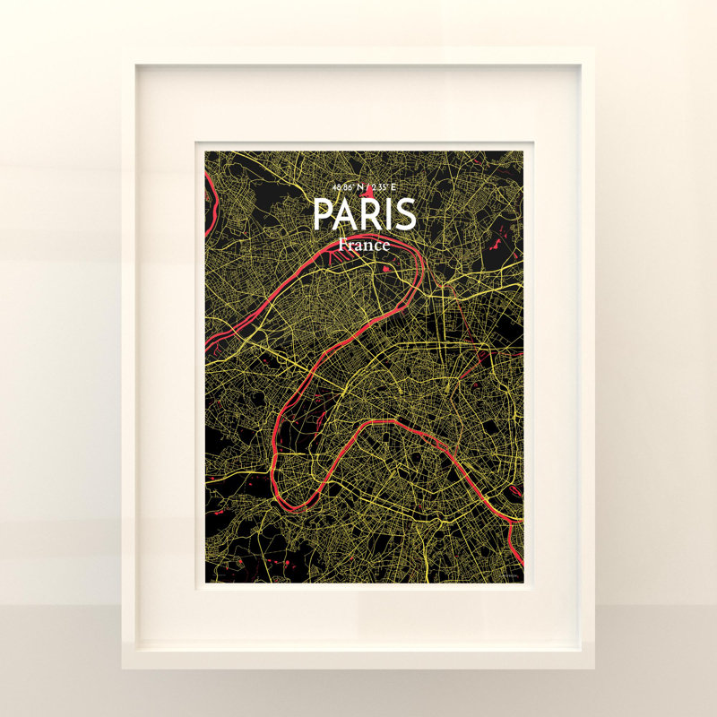 Paris City Map In Contrast - No Frame Print, 20cm H x 16cm W x 0.05cm D