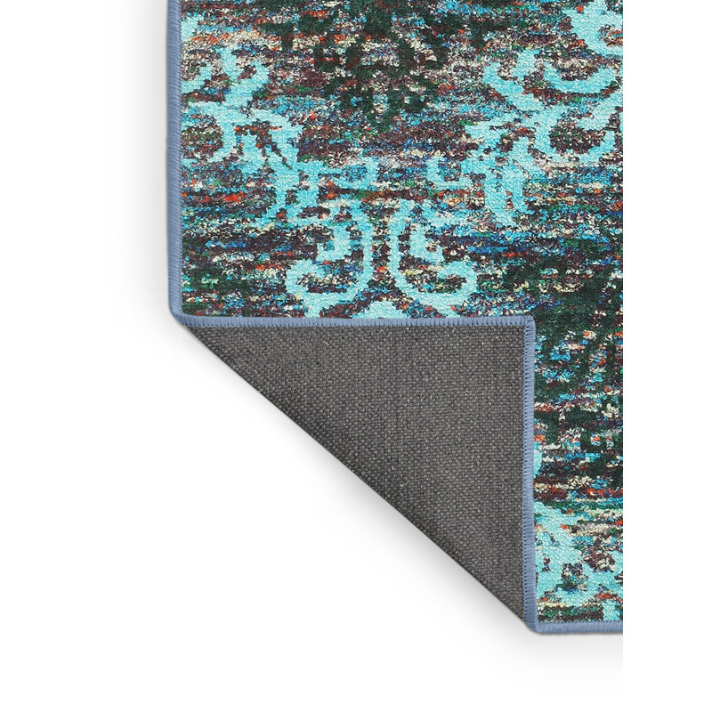 Tapis bleu/noir contemporain, Rectangle 5 pi x 7 pi