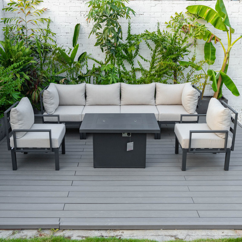Chelsea 7-Piece Outdoor Sectional Set – Modular Patio Conversation Group with Cushions, Aluminum Frame & Tempered-Glass Coffee Table