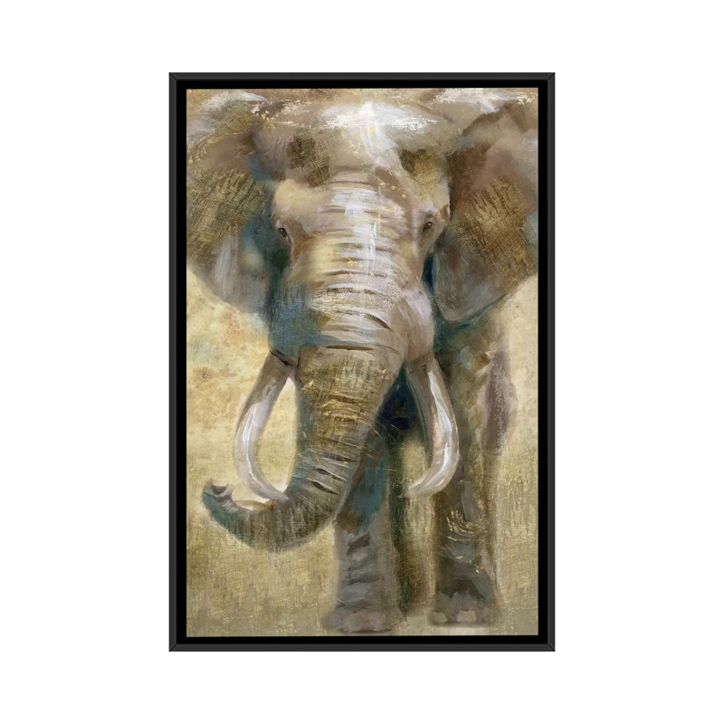 « summer safari éléphant », impression sur toile, H 26 po x l 18 po x P 1,5 po, Toile avec cadre noir, Pas de tapis