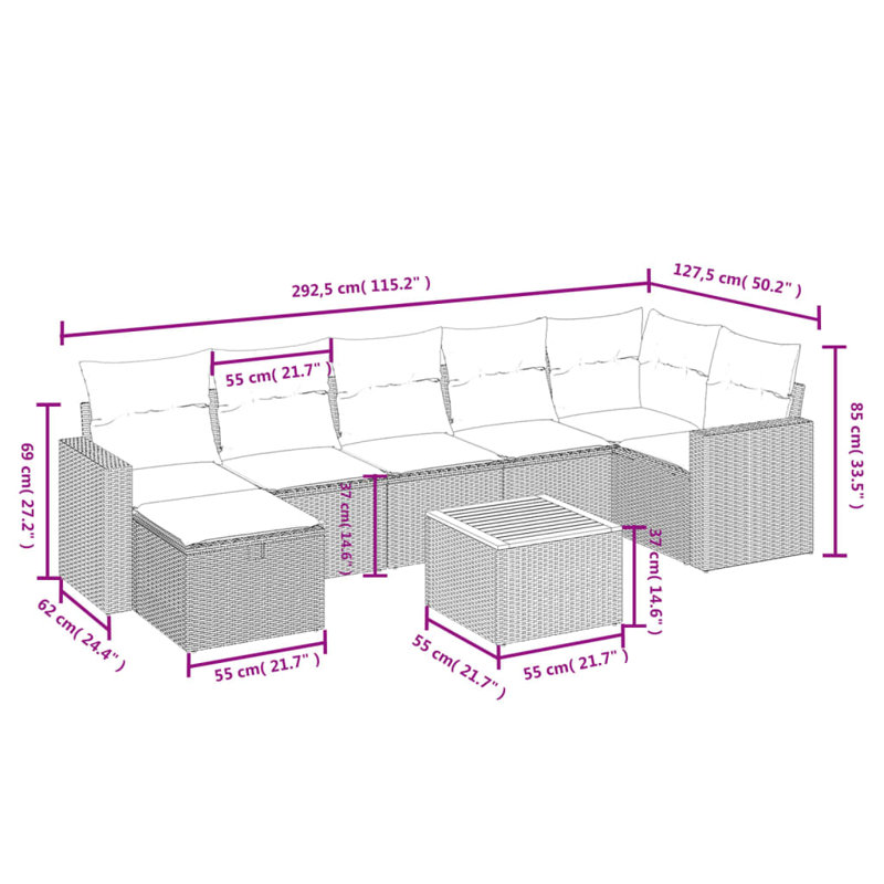 Ensemble de canapé de jardin Vidaxl gris