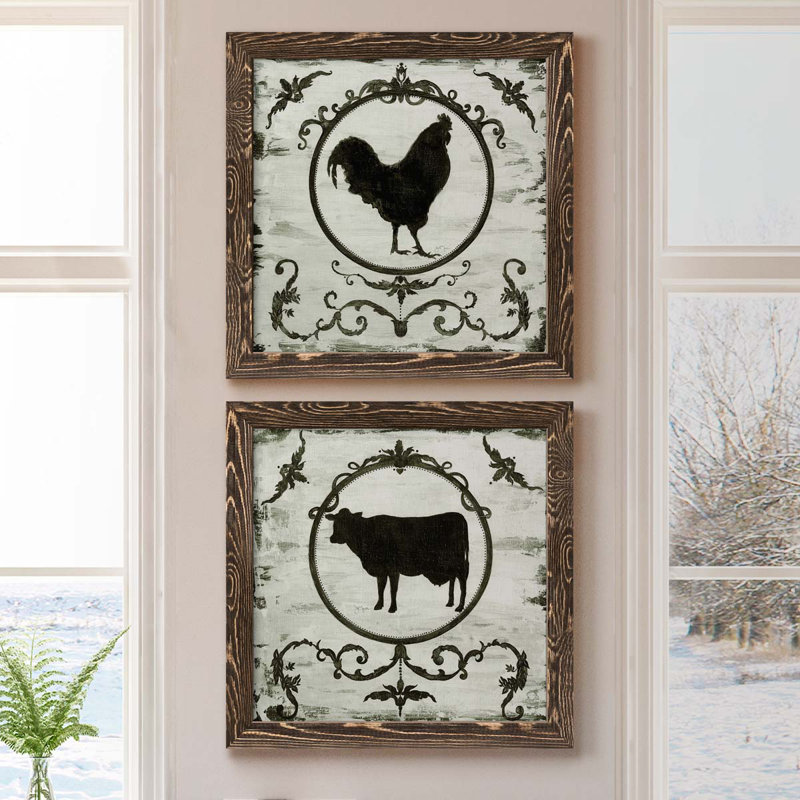 " Berkshire Rooster " 2 - Pieces, 17" H x 34" W x 1.5" D, Walnut Framed Canvas