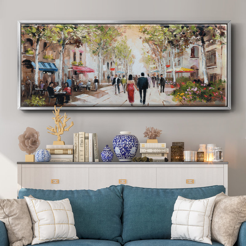Paris Teal III- Framed Canvas, 24" H x 60" W